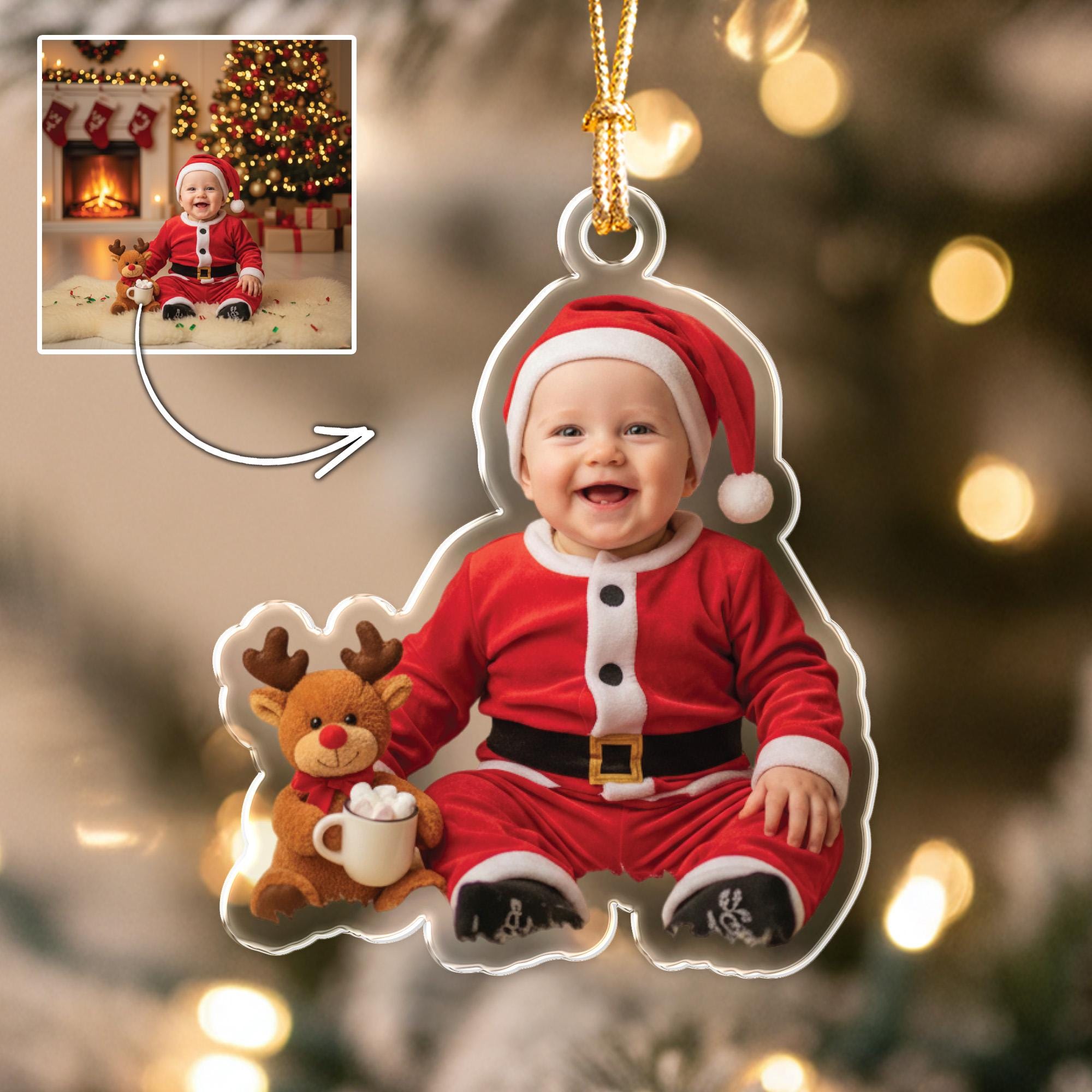 Personalized Baby Photo Acrylic Ornament, Christmas Keepsake Gift