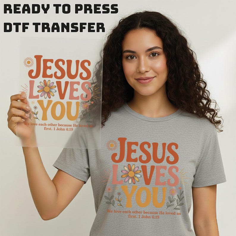 Jesus Loves You Floral DTF Transfer, Retro Bible Verse Heat Press Transfer, Aesthetic Boho Wildflower Faith, DIY Gift For Groovy Christian image 18