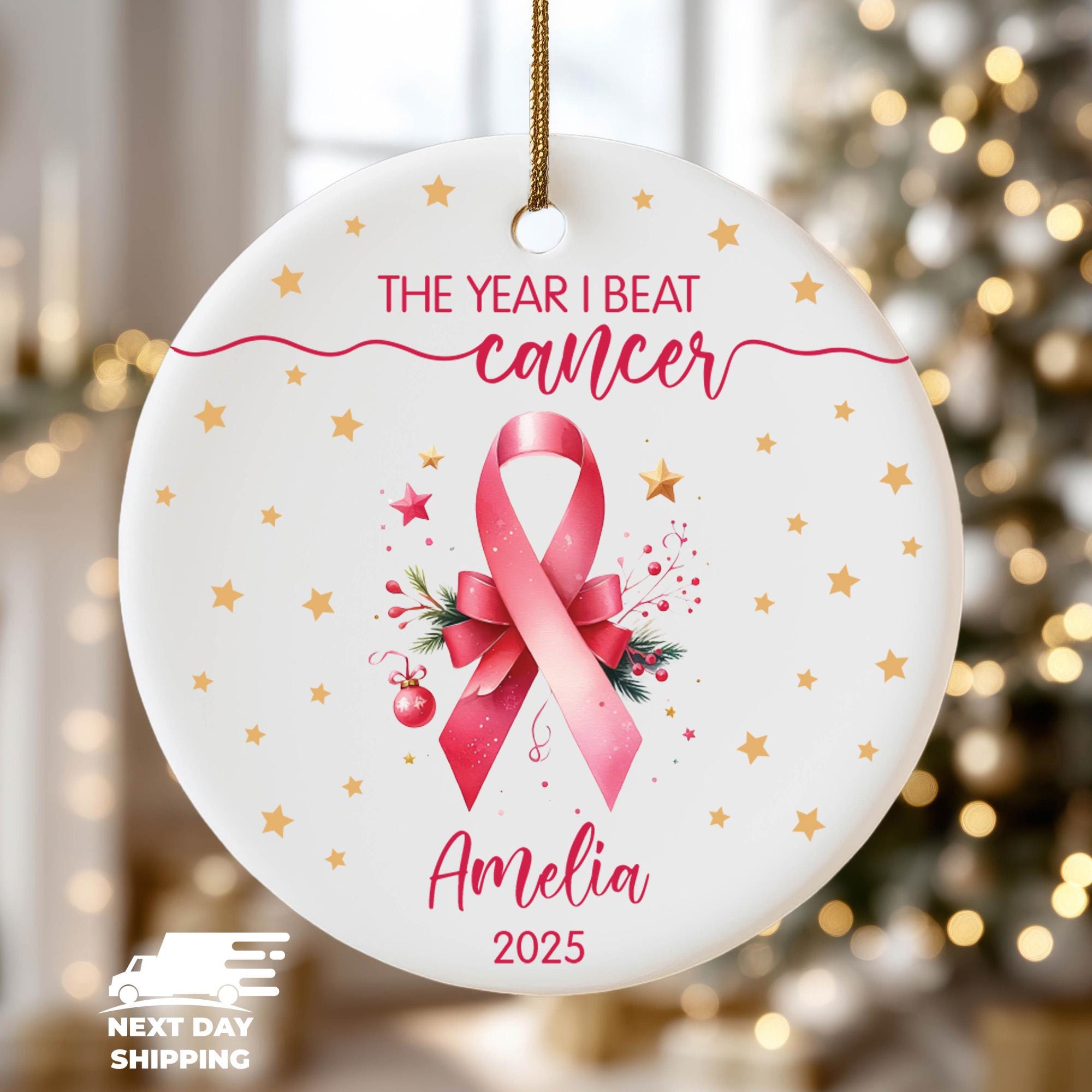Personalized Breast Cancer Awareness Ornament, Pink Ribbon Gift