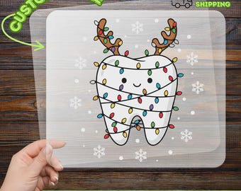 Christmas Tooth DTF Transfer, Ready To Press, Holiday Dental DTF, Festive Tooth DTF Design, Christmas Lights Tooth Transfer