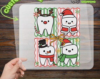 Christmas Dental DTF Transfer, Ready To Press Holiday Tooth Design, Cute Reindeer Santa Snowman Dentist DTF Print