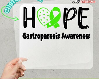 Gastroparesis Support Ready To Press, Hope Green Ribbon Iron On, Heart Medical DTF Transfer