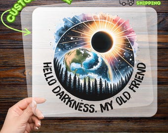 Hello Darkness My Old Friend DTF Transfer, Solar Eclipse Celestial Ready To Press, Watercolor Sun Iron On