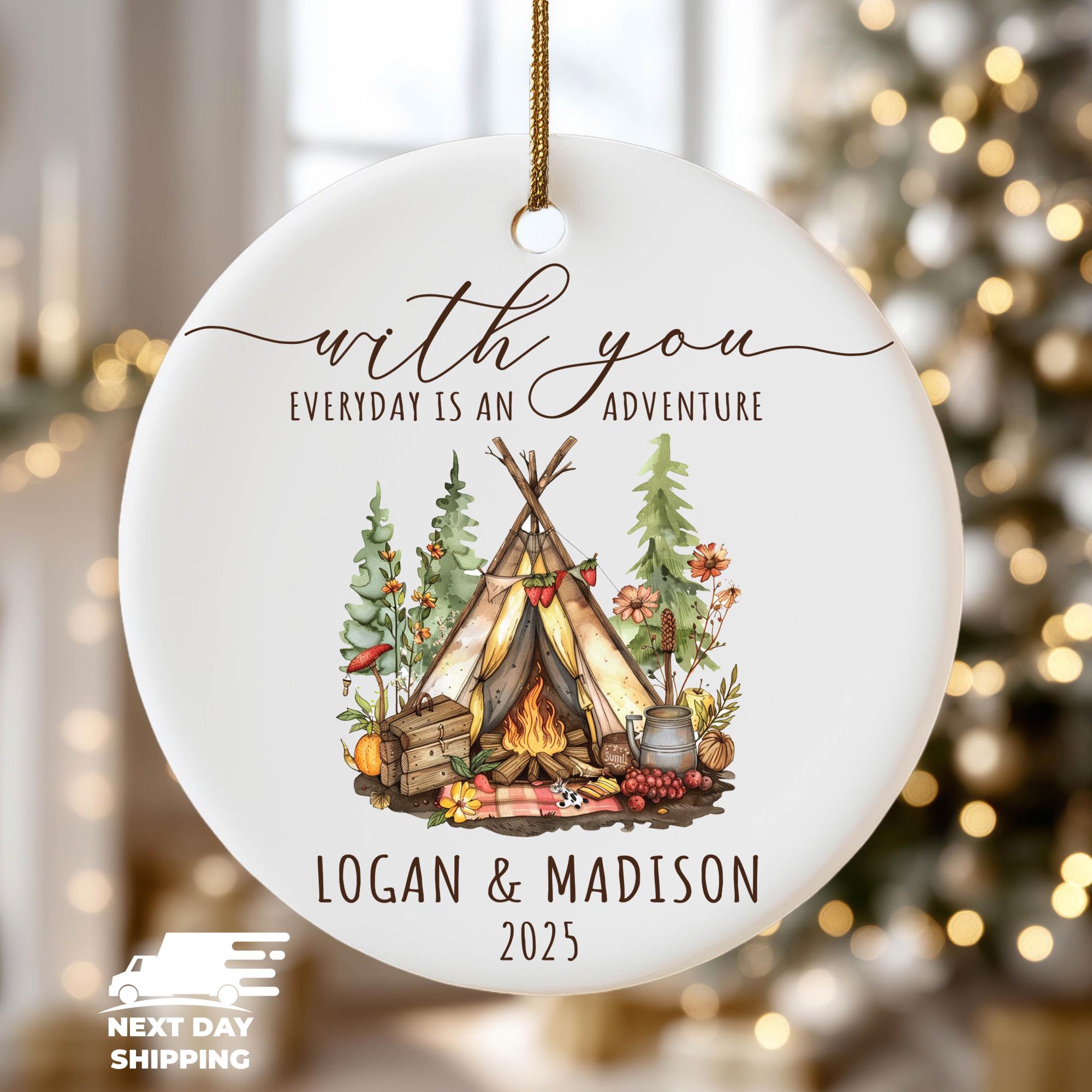 Personalized Camping Tent Ornament, Camp Lover Couple Gift