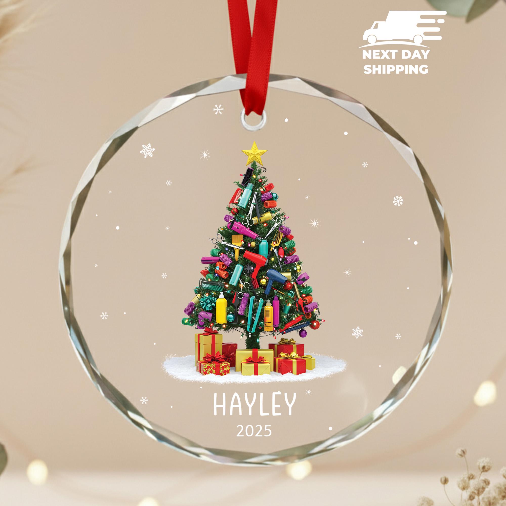 Hair Stylist Christmas Ornament • Personalized Name 2025 • Salon Tools Tree Ornament • Hairdresser Gift • Acrylic, Glass or Ceramic Keepsake