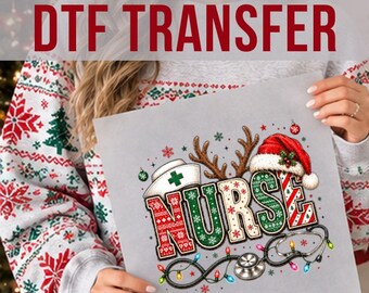 Nurse Christmas DTF Transfer, Holiday Stethoscope Design, Festive Medical Apparel Print Ready to Press