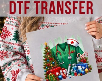 Christmas Nurse DTF Transfer, Green Scrub Top Medical Holiday Print, Ready to Press Apparel Design