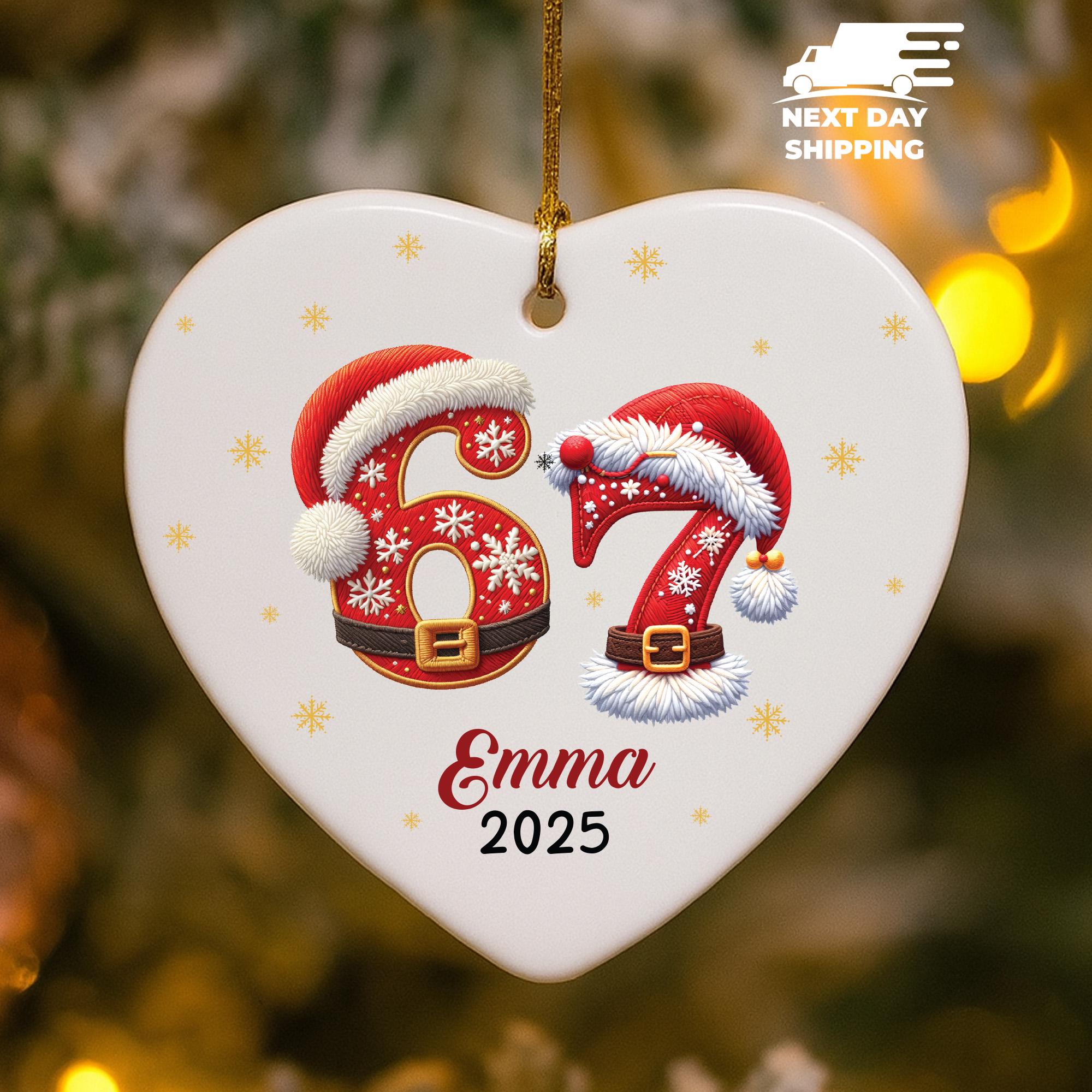 Holiday Six Seven Meme Ornament, Custom Christmas Santa Six Seven Ornament With Name, Personalized Six Seven Humor Ornament, Funny Christmas