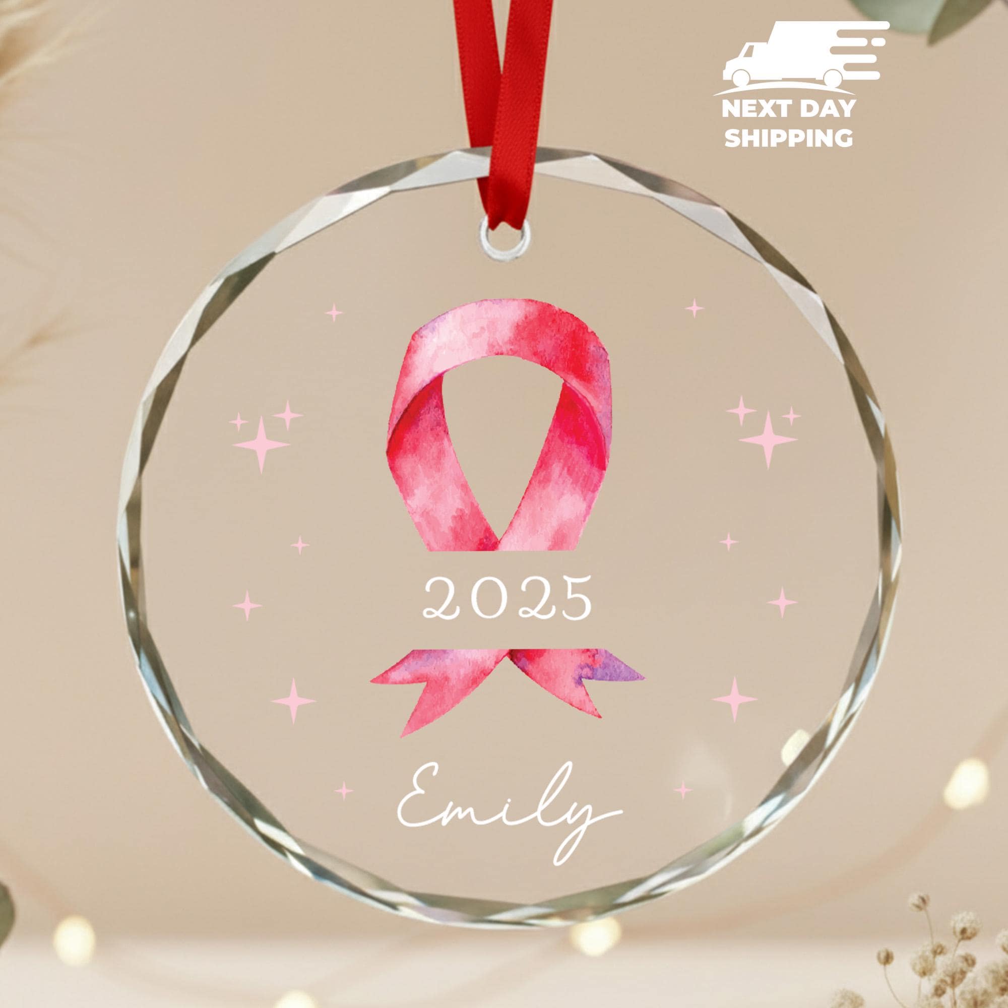 2025 Breast Cancer Awareness Month Ornament, Custom Name Cancer Ornament, Personalized Cancer Survivor Ornament, Holiday Gift For Her