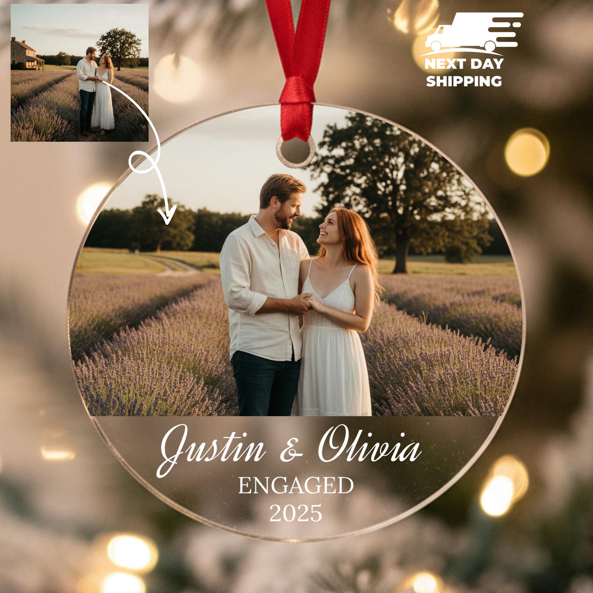 Custom Engagement Photo Ornament • Personalized Couple Picture Keepsake • Engagement Gift for Couples • Christmas Ornament 2025 • Xmas