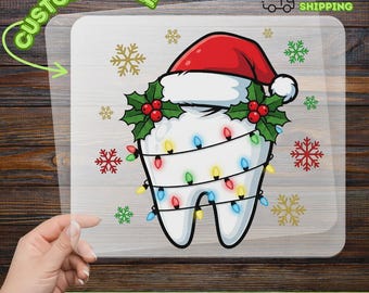 Christmas Dental DTF Transfer, Dentist Christmas Light Teeth Ready To Press, Dental Assistant Christmas Gift, Tooth Xmas Transfer