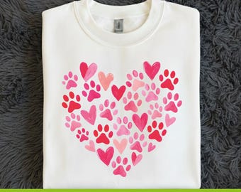 Pink And Red Heart Paw Print DTF Transfer, DIY Gift For Pet Lover, Heart Shaped Paw Art, Aesthetic Paw Print, Pet Lover Apparel Decal