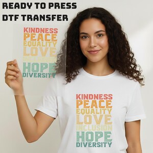 Kindness Peace Equality Love DTF Transfer, Retro Inclusion Hope Diversity Heat Press Transfer, Vintage Inspirational Social Justice Art image 5