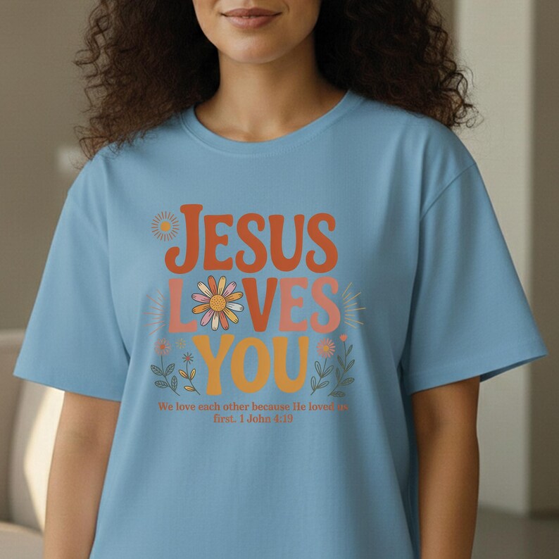 Jesus Loves You Floral DTF Transfer, Retro Bible Verse Heat Press Transfer, Aesthetic Boho Wildflower Faith, DIY Gift For Groovy Christian image 10