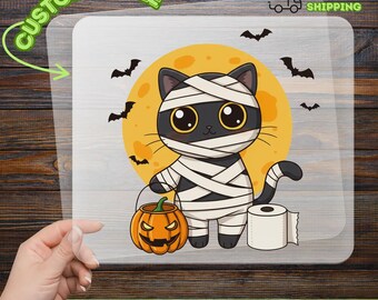 Cute Mummy Cat DTF Transfer, Halloween Black Cat Ready To Press, Halloween Season Kitty, Trick or Treat DTF for Shirts, Cat Lover Gift