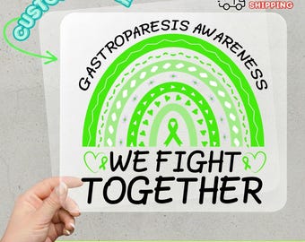 Gastroparesis Awareness DTF Transfer, Green Ribbon Rainbow Iron On, Support Squad Heat Transfer