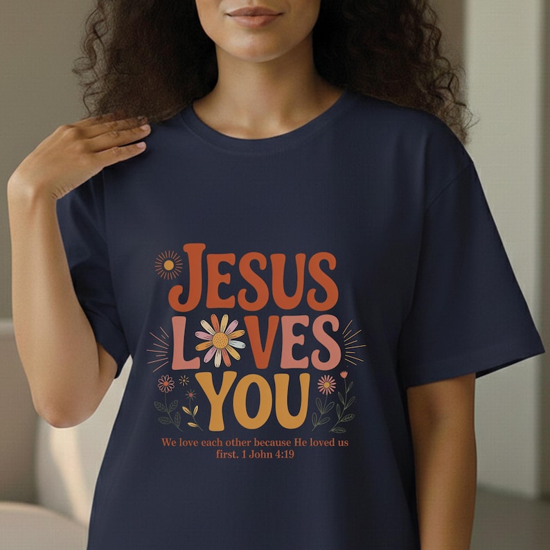 Jesus Loves You Floral DTF Transfer, Retro Bible Verse Heat Press Transfer, Aesthetic Boho Wildflower Faith, DIY Gift For Groovy Christian image 6