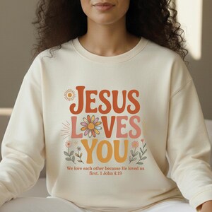 Jesus Loves You Floral DTF Transfer, Retro Bible Verse Heat Press Transfer, Aesthetic Boho Wildflower Faith, DIY Gift For Groovy Christian image 7