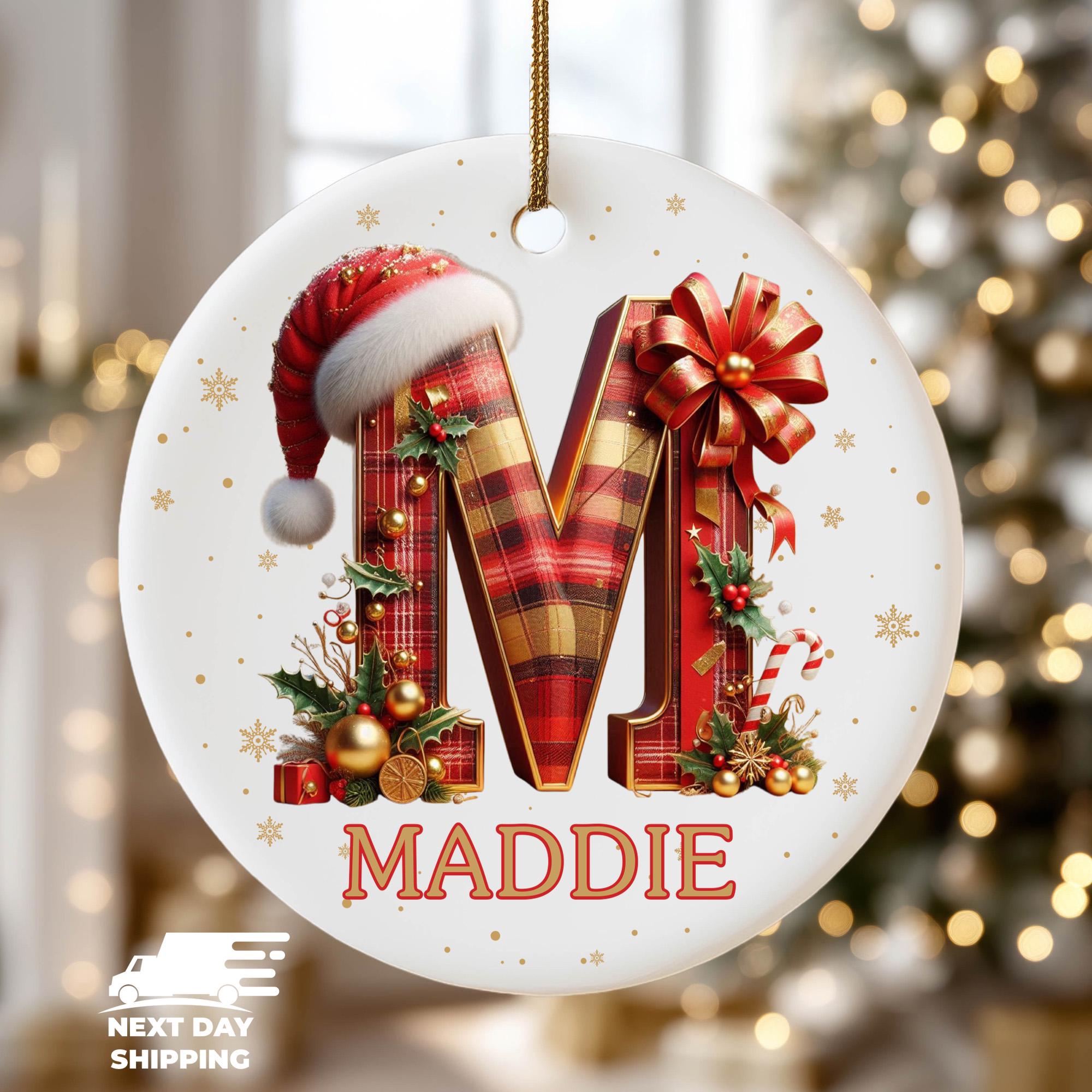 Personalized Christmas Initial Ornament • Plaid Letter with Santa Hat • Custom Name Holiday Ornament • Monogram Xmas Gift • 2025 Keepsake
