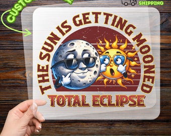 Funny Solar Eclipse Heat Transfer, Humorous Moon Sun Cartoon Decal, Science Humor Iron-On for Astronomy Fans, Eclipse Viewing Party