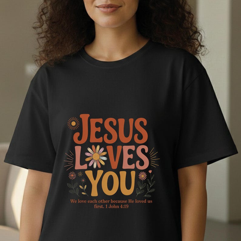 Jesus Loves You Floral DTF Transfer, Retro Bible Verse Heat Press Transfer, Aesthetic Boho Wildflower Faith, DIY Gift For Groovy Christian image 5
