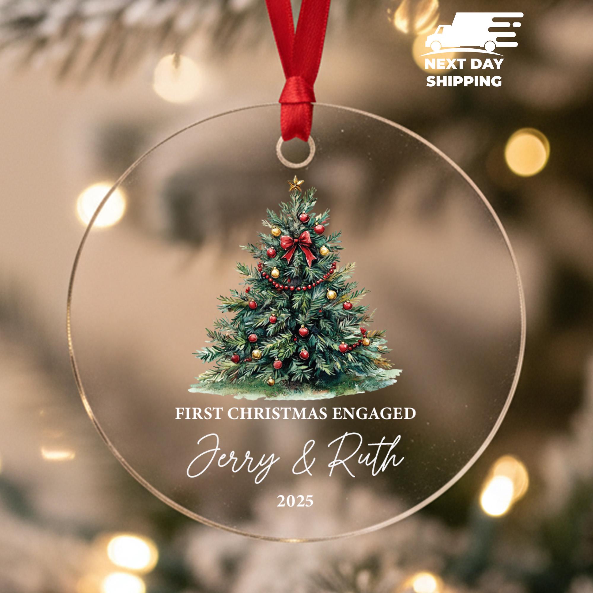 Custom First Christmas Engaged Ornament, Personalized Keepsake