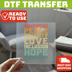 Kindness Peace Equality Love DTF Transfer, Retro Inclusion Hope Diversity Heat Press Transfer, Vintage Inspirational Social Justice Art image 2