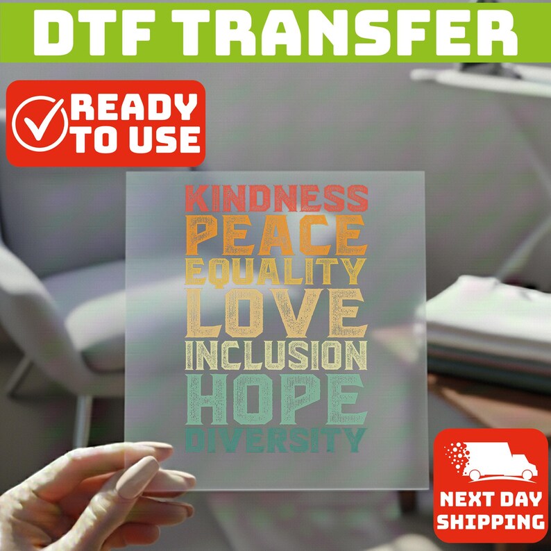 Kindness Peace Equality Love DTF Transfer, Retro Inclusion Hope Diversity Heat Press Transfer, Vintage Inspirational Social Justice Art image 2