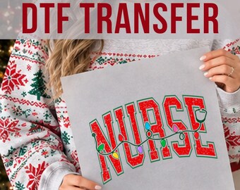Nurse DTF Transfer, Christmas Lights Stethoscope Design, Ready to Press Holiday Apparel Print