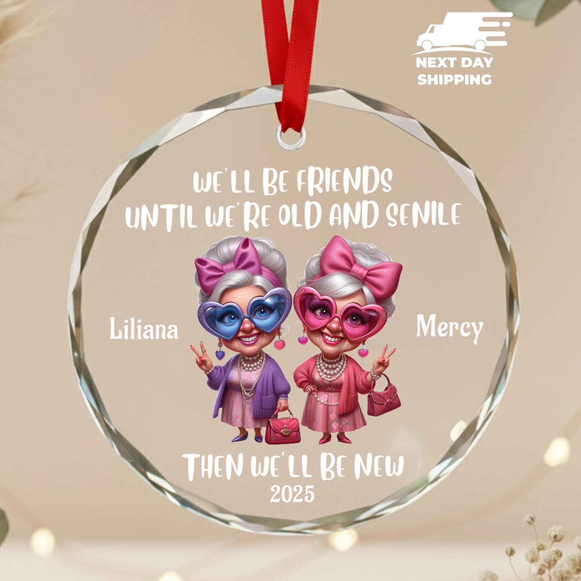 We'll Be Friends Until We're Old And Senile Ornament, Custom Best Friend Ornament, Personalized Friend Ornament, Best Friend Holiday Gifts