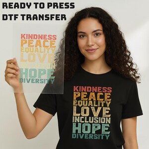 Kindness Peace Equality Love DTF Transfer, Retro Inclusion Hope Diversity Heat Press Transfer, Vintage Inspirational Social Justice Art image 4