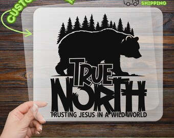 True North Trusting Jesus In A Wild World DTF Transfer | Ready To Press Christian Bear & Trees Design