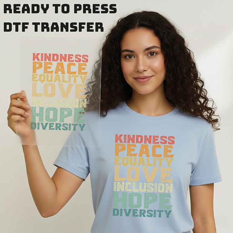 Kindness Peace Equality Love DTF Transfer, Retro Inclusion Hope Diversity Heat Press Transfer, Vintage Inspirational Social Justice Art image 9