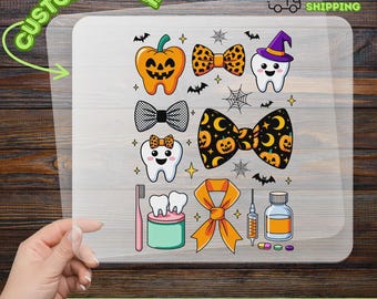 Dental Halloween DTF Transfer, Halloween Tooth Pumpkin Bowtie Ready To Press, Dentist Assistant Shirt Design, Cute Dental Hygiene DTF Print