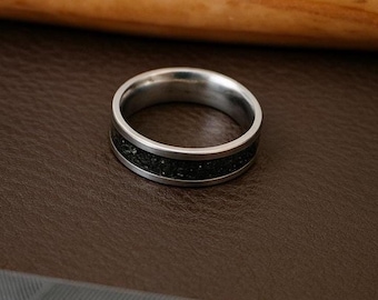 Titanium Ring with Meteorite Dust Inlay Men’s Meteorite Wedding Band Space Ring for Him