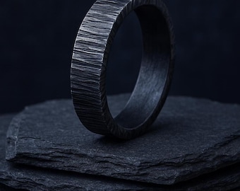 Viking Hammered Ring Rustic Oxidised Textured Band Norse Mens Ring