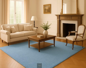 Soft Light Blue Area Rug Hand Tufted for Living Room, Minimalist Solid Color Bedroom Carpet, Powder Blue Decor, Easy Clean Durable Floor Rug