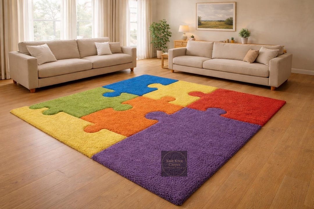 Modern Puzzle Rug Colorful Puzzle Piece Rug, Kids Playroom Area Rug, Large Shag Nursery ...