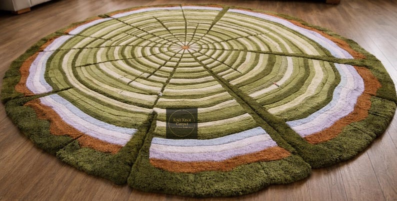 Tree Ring Area Rug, Moss Green Nature Inspired Carpet, Large Round ...