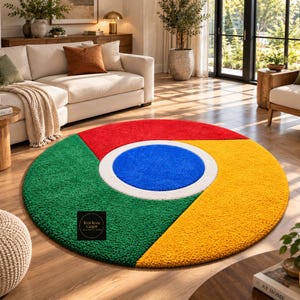 Google Chrome Logo Hand Tufted Rug, Round Tech Bedroom Carpet, Modern Pop Art Floor Mat, Custom Hand Tufted Colorful Area Rug, Gamer Gift.