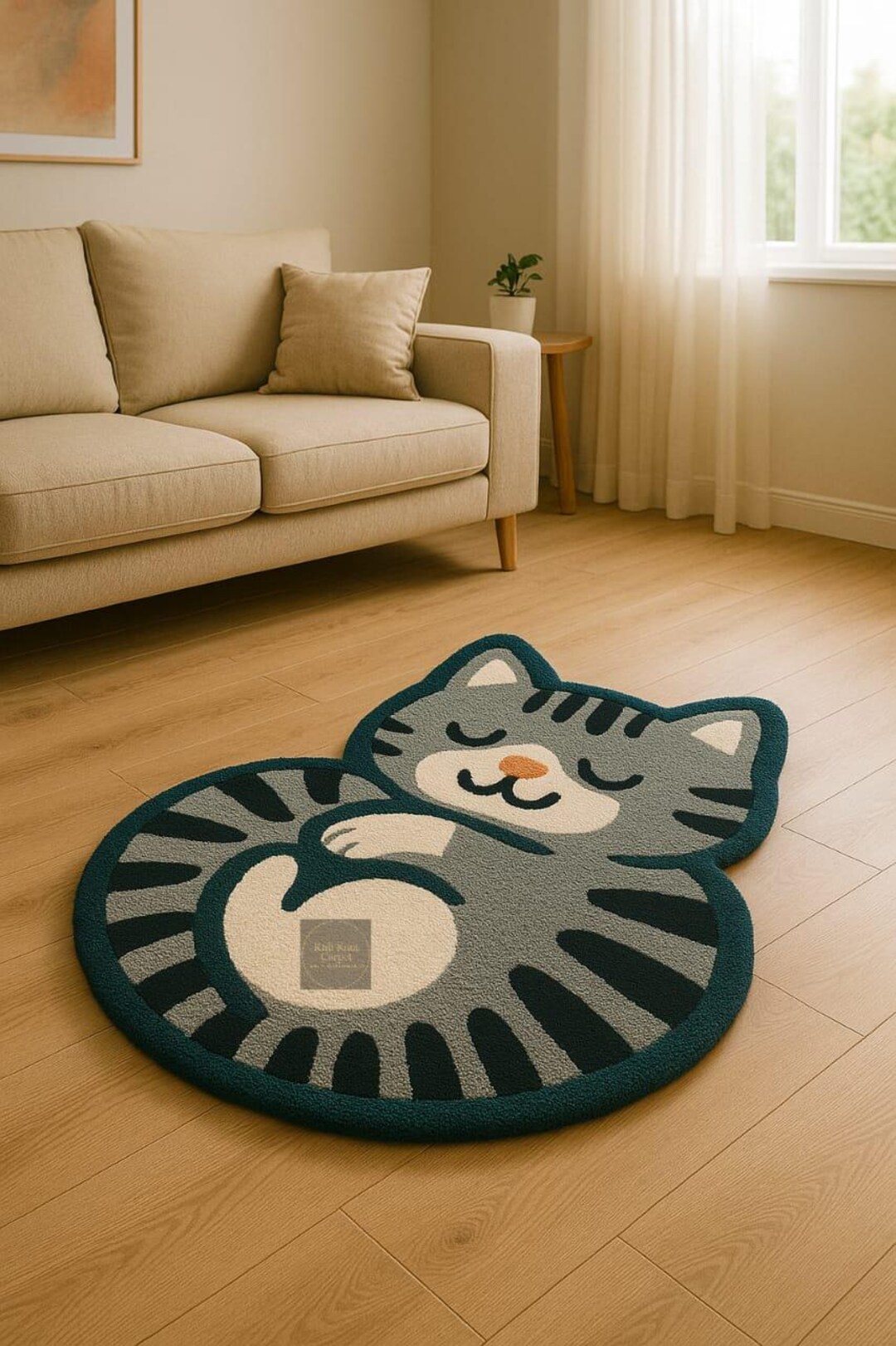 Sleeping Cat Area Rug | Cute Animal Rug | Kawaii Nursery Decor | Fluffy ...