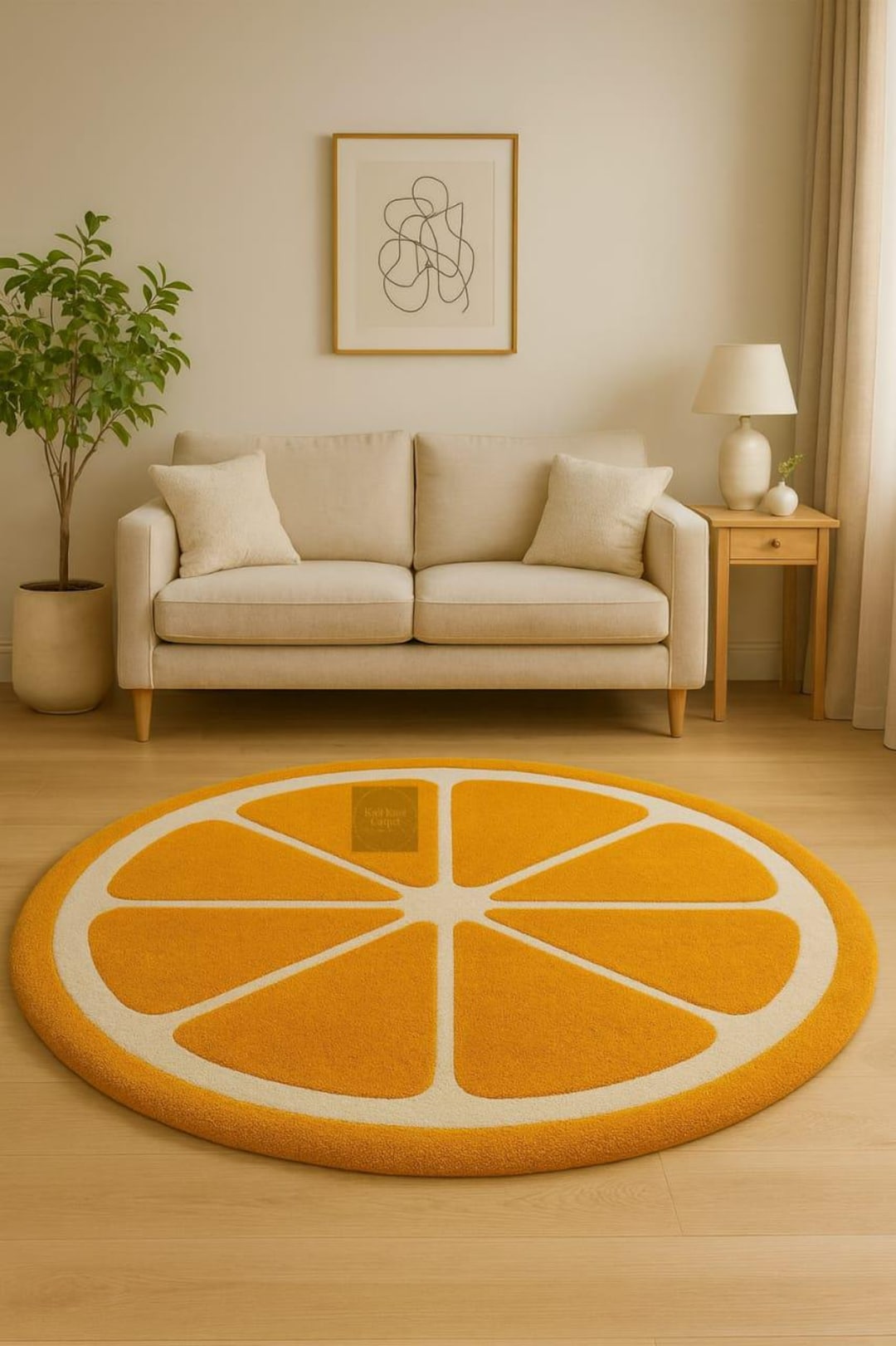 Orange Slice Area Rug, Large Citrus Fruit Kitchen Mat, Aesthetic Round ...