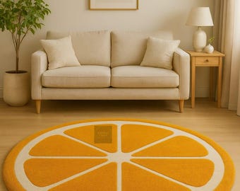 Orangenscheibe, große Küchenmatte mit Zitrusfrüchten, ästhetisches rundes Spaß-Dekor für Wohnzimmer, Schlafzimmer, Kinderzimmer oder Kinderspielzimmer.