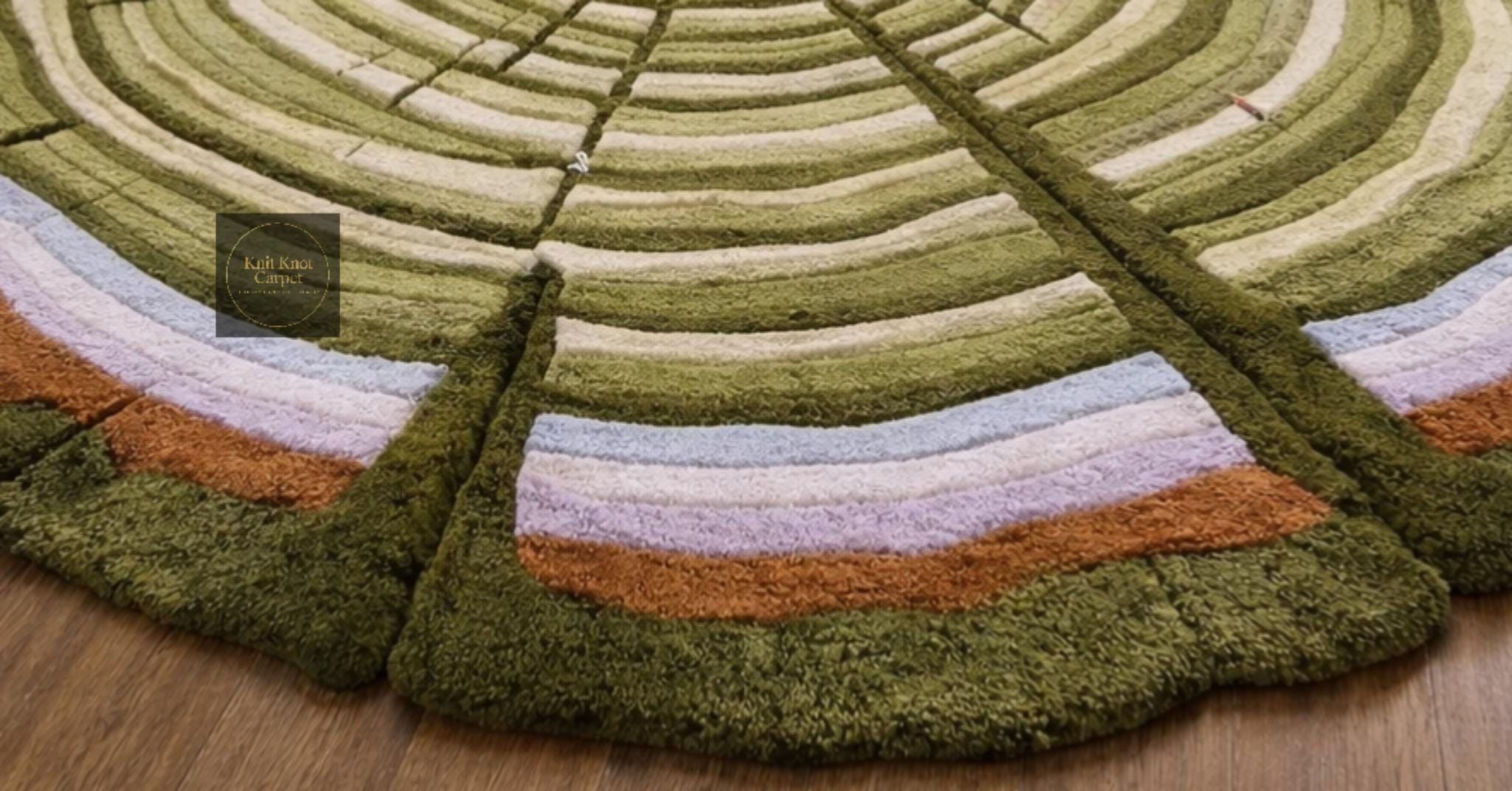 Tree Ring Area Rug, Moss Green Nature Inspired Carpet, Large Round ...
