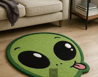 Green Alien Head Wool Rug - Space Decor (34x28 Inches) - Etsy