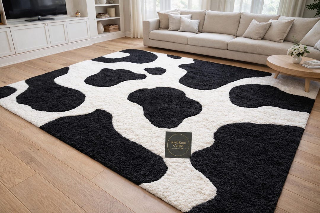 Black and White Cow Print Rug, Large Faux Cowhide Shag Carpet for ...