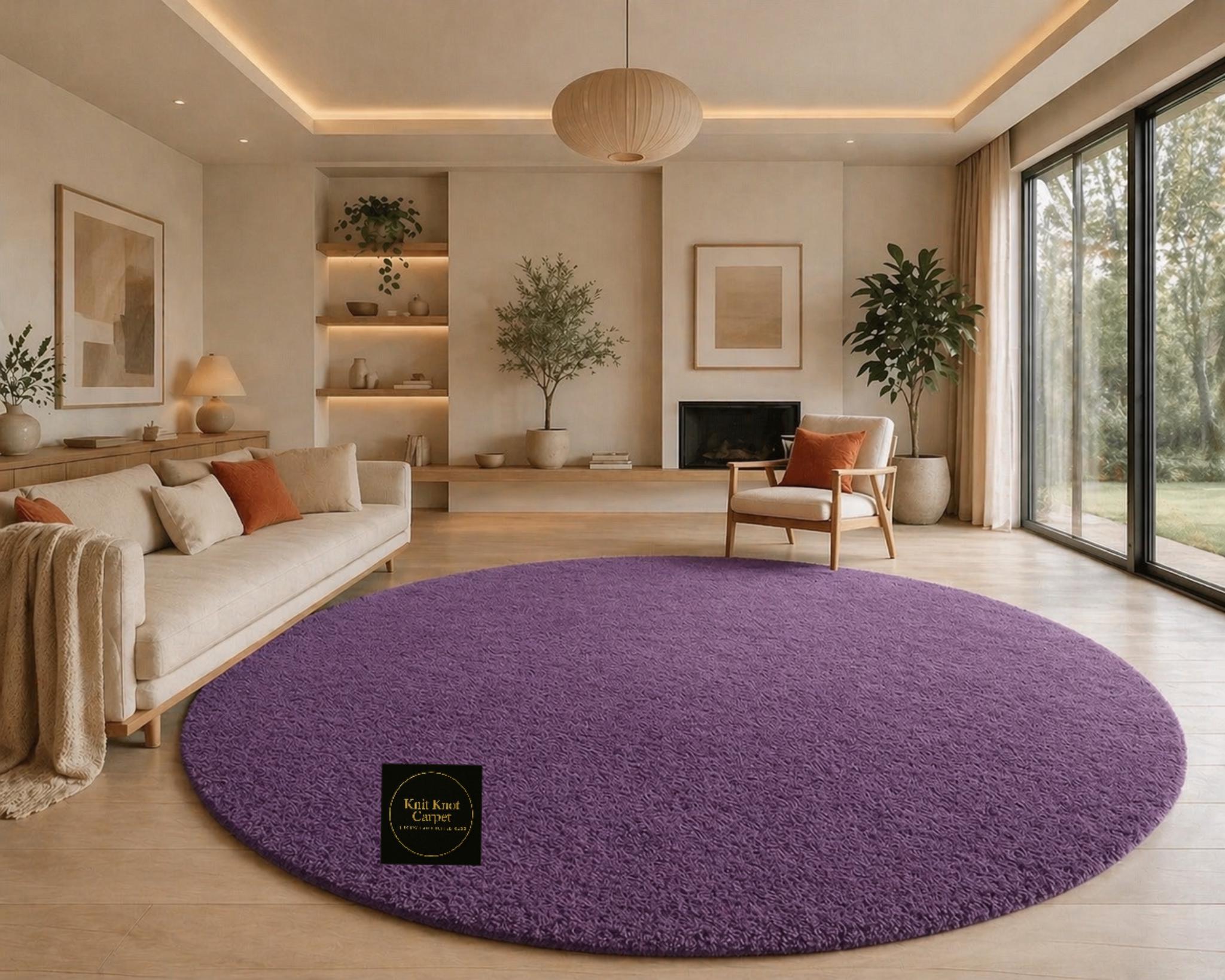 Burnt Orange Round Shag Rug - Circular Handmade Plush Area Carpet for ...