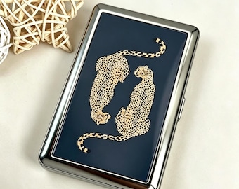 Sigarettenkoker met luipaardprint, vintage marineblauwe cheetah-sigarettenhouder, rookaccessoire