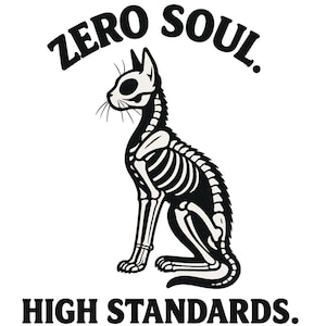 Esqueleto de gato Zero Soul PNG • Clipart de gato retro divertido • Arte de mascota espeluznante • Diseño de camiseta de gato sarcástico • Descarga digital PNG