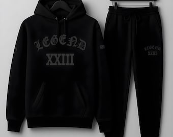 Men Black on Black Sweatsuit Hoodie Joggers Set Streetwear Outfit Sneaker Match Style